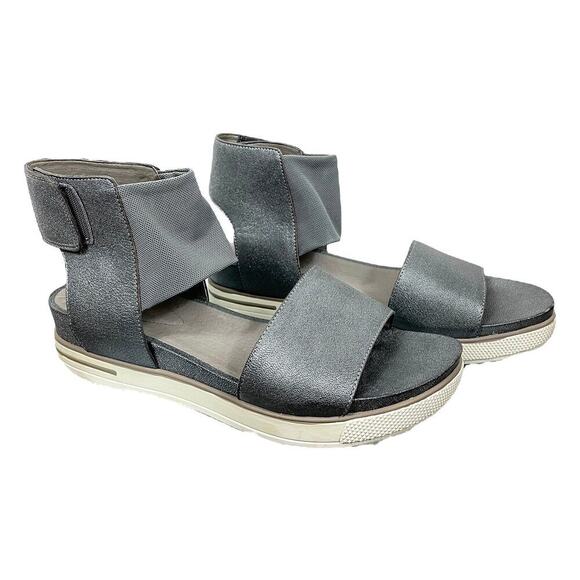 Eileen Fisher Spree Sport Platform Sandal Gray Silver Size 8.5 Leather Upper - Picture 5 of 13
